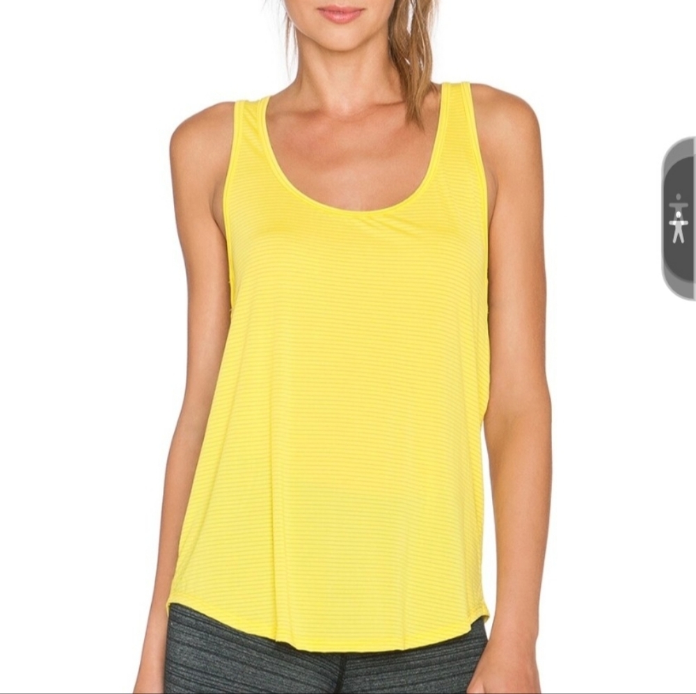 BEYOND YOGA chartreuse and gray stripe tunic tank, open back large keyho…